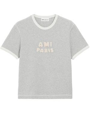 Ami Paris Short Sleeves Classic Fit Teeshirt With "Ami P - Grey