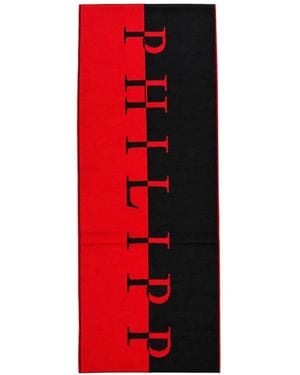 Philipp Plein Logo-Intarsia Knitted Scarf - Red