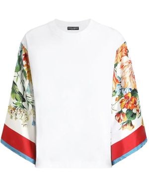Dolce & Gabbana Silk-Sleeve T-Shirt - White