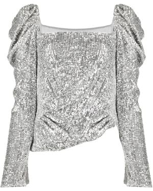 Jonathan Simkhai Allura Hammered Sequin-Embellished Blouse - Grey