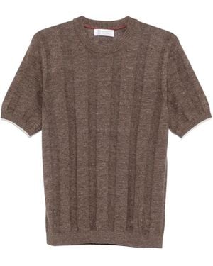 Brunello Cucinelli T-Shirt Côtelé À Manches Courtes - Brown