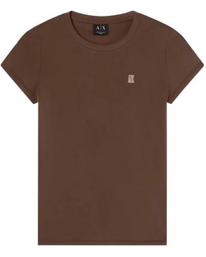 ARMANI EXCHANGE Logo-Plaque T-Shirt - Brown