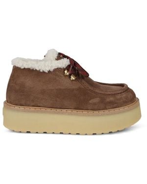 Prada Bottines En Daim Doublées De Peau Lainée - Marron