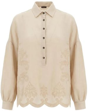 Kiton Embroidered Scalloped-Hem Blouse - Natural