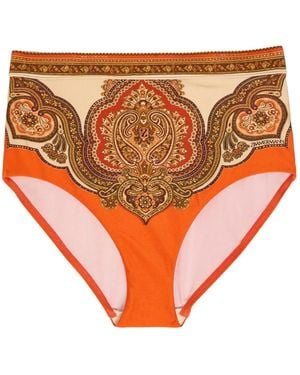 Zimmermann Mahon Paisley-Print Bikini Bottoms - Orange