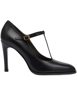 POTAMY T-Strap Leather Court Shoes - Black