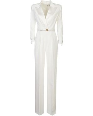 Elisabetta Franchi ロゴバックル ジャンプスーツ - ホワイト