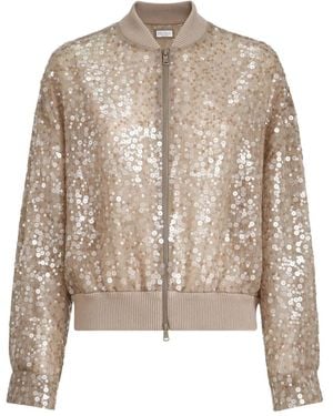 Brunello Cucinelli Sequin-Embroidery Bomber Jacket - Brown
