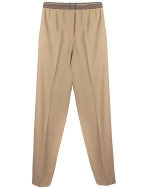 Semicouture Pantalon À Taille Élastiquée Avec Pli - Natural