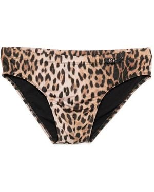 Moschino Leopard-Print Logo-Plaque Swim Trunks - Natural
