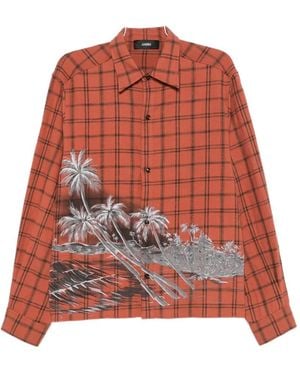 Amiri Sequin-Palm Flannel Shirt - Red