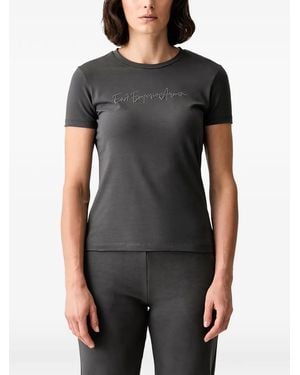 EA7 Rhinestone-Embellished Logo-Print T-Shirt - Black