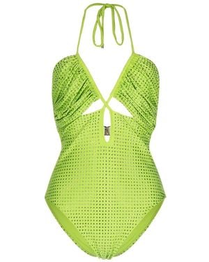 Self-Portrait Hot-Fix Embellished Strappy Swimsuit - Green