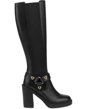 Love Moschino Heart-Buckle Leather Boots - Black