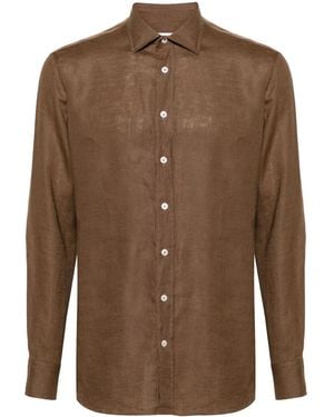 Lardini Long-Sleeve Linen Shirt - Brown