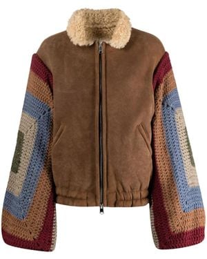 TU LIZE Patchwork Panelled Bomber Jacket - Brown