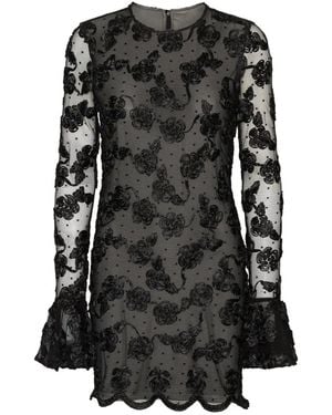 ROTATE BIRGER CHRISTENSEN Flower Mesh Ls Mini Dress - Black
