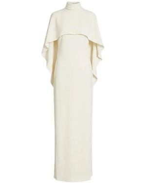 Alberta Ferretti Cape-Overlay High-Neck Maxi Dress - White