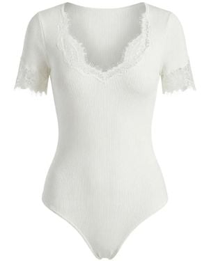 Self-Portrait Body Bordé De Dentelle À Design Nervuré - White