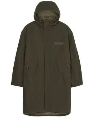 Closed Hooded Drawstring-Waist Coat - Green
