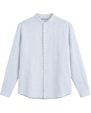Seventy Band-Collar Linen Shirt - Blue