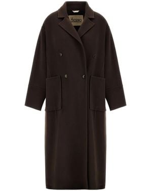 Herno Double-Breasted Patch-Pocket Coat - Black