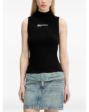 KARL LAGERFELD Logo Mock-Neck Top - Black