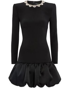 Jenny Packham Puff Embellished-Neck Mini Dress - Black