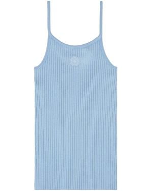 Sporty & Rich Logo-Patch Ribbed Tank Top - Blue
