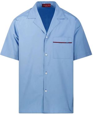 Gucci Katoenen Overhemd Met Web-Streep - Blauw