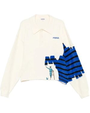 House of Errors Graphic-Intarsia Polo Polo Shirt - Blue