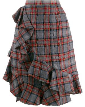 Julien David Ruffle Trim Plaid Skirt - Gray