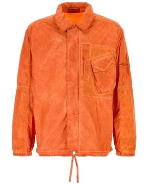 Stone Island 1200036 Uneven Pigment Dyed Nylon Smerigliato + Nylon Canvas Overshirt - Orange