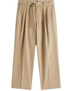 Tommy Hilfiger Pleated Belted Trousers - Natural