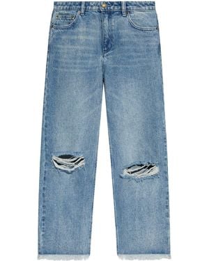 MICHAEL Michael Kors Distressed Straight-Leg Denim Jeans - Blue