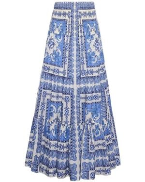 Cara Cara Printed Tiered Long-Skirt - Blue