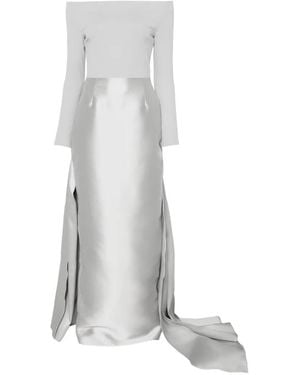Solace London Off-Shoulder Draped Gown Maxi Dress - White