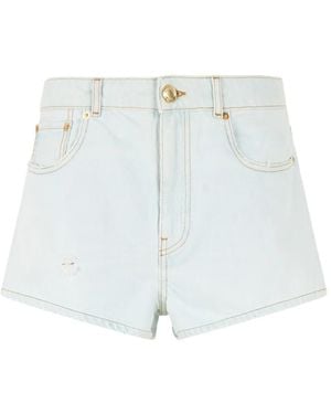 Roberto Cavalli Distressed-Details Denim Shorts - White