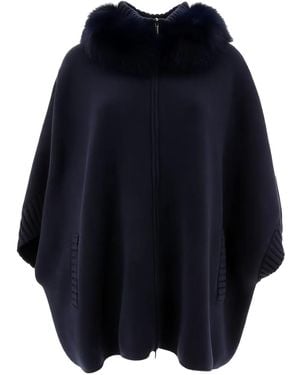 Giovi Fur-Trimmed Zip-Front Cape - Blue
