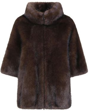 VALENTINI 1972 Faux-Fur Funnel-Neck Coat - Black