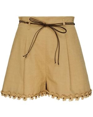 Zimmermann Belted Floral-Trim Shorts - Natural