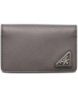 Prada Tarjetero Con Logo Esmaltado - Gris