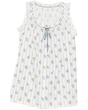 Doen Nessie Mini-Jurk Met Bloemenprint En Ruches - Wit