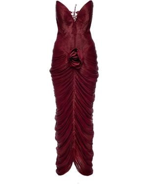 Ana Radu Rose-Embellished Pleated Dress - Red