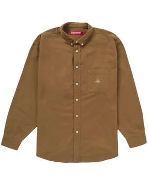 Supreme Logo-Embroidered Flannel Shirt - Natural