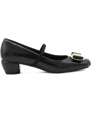 Ferragamo 40Mm New Vara Buckle Strap Court Shoes - Black