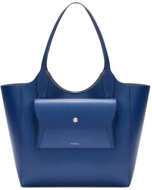 Furla Lea M Flap Leather Tote Bag - Blue
