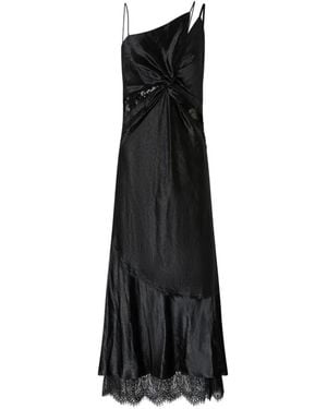 Pinko Long Satin Dress With Draping And Lace - Black