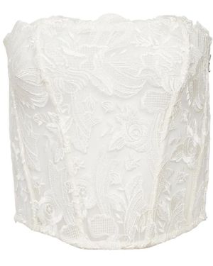 Fleur du Mal Lola Bow-Embroidered Corset Top - White