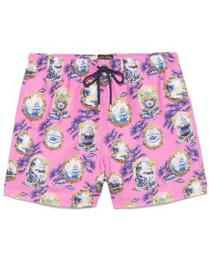 CAMILLA Salty Splendour-Print Swim Shorts - Pink